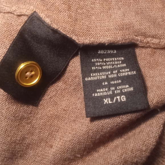 Lady Hathaway Tan Button Up Wool Blend V-Neck Cardigan Sweater XL/TG - Picture 4 of 5